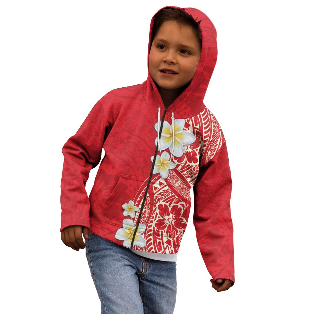 Plumeria Kid Hoodie Polynesian Tribal Frangipani Red