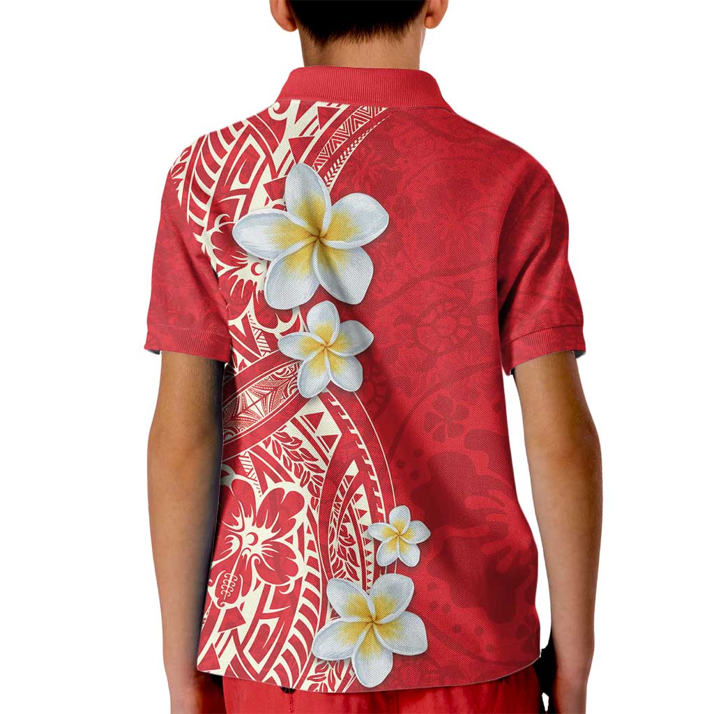 Plumeria Kid Polo Shirt Polynesian Tribal Frangipani Red