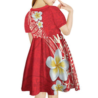 Plumeria Kid Short Sleeve Dress Polynesian Tribal Frangipani Red