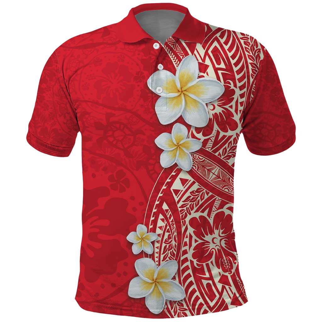Plumeria Polo Shirt Polynesian Tribal Frangipani Red