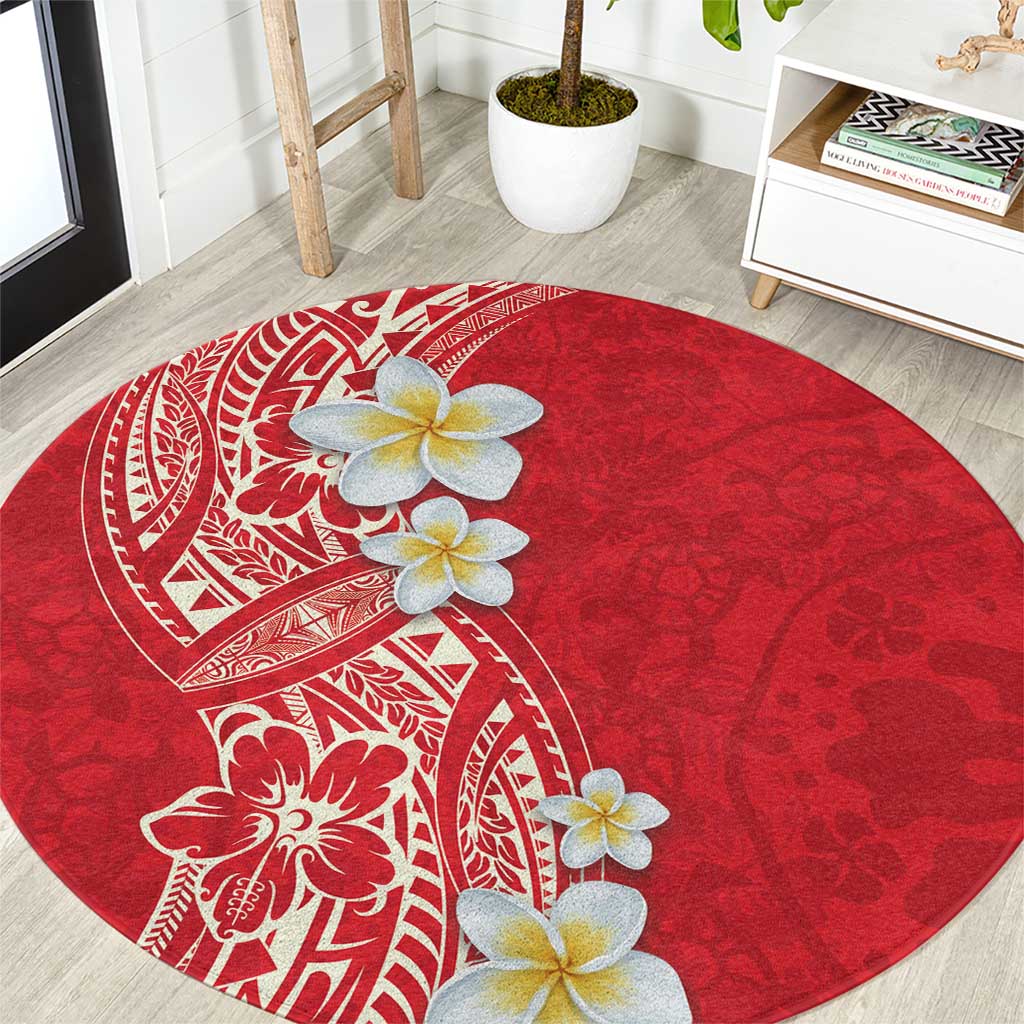 Plumeria Round Carpet Polynesian Tribal Frangipani Red