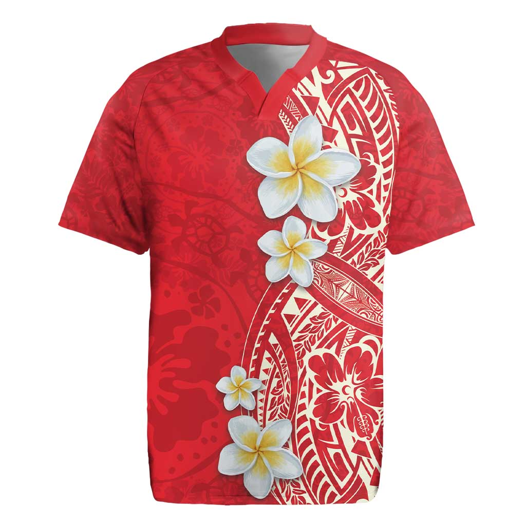 Plumeria Rugby Jersey Polynesian Tribal Frangipani Red
