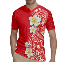 Plumeria Rugby Jersey Polynesian Tribal Frangipani Red