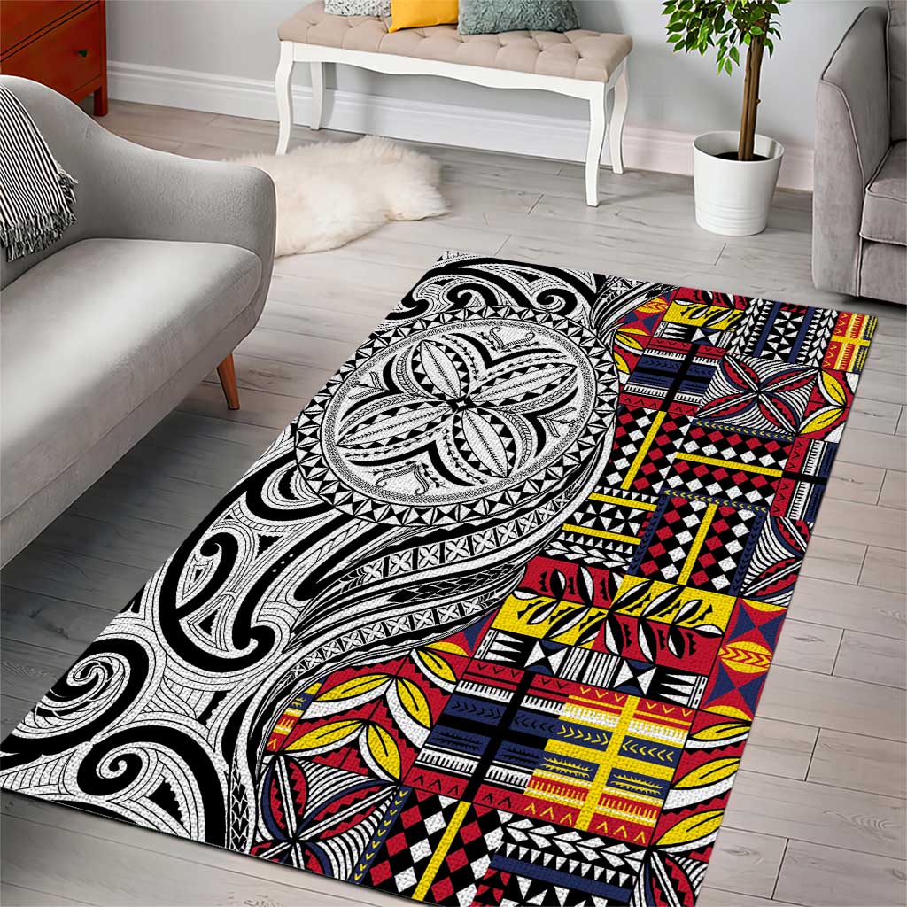 Niue Hiapo and Maori Decoration Tattoos Area Rug - Polynesian Pride