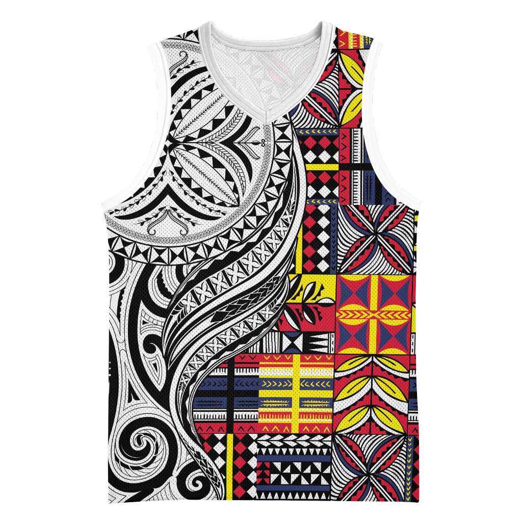 Niue Hiapo and Maori Decoration Tattoos Basketball Jersey - Polynesian Pride