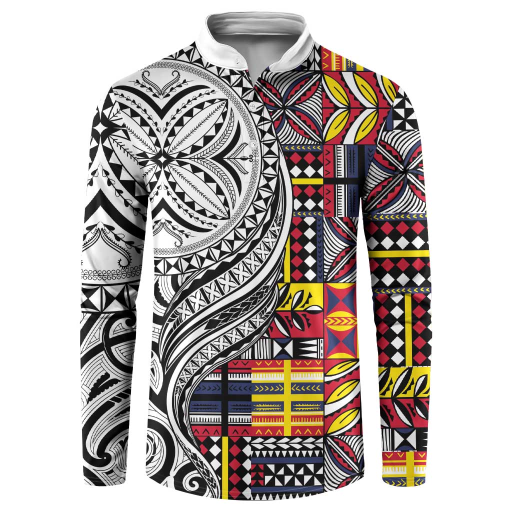 Niue Hiapo and Maori Decoration Tattoos Button Sweatshirt - Polynesian Pride