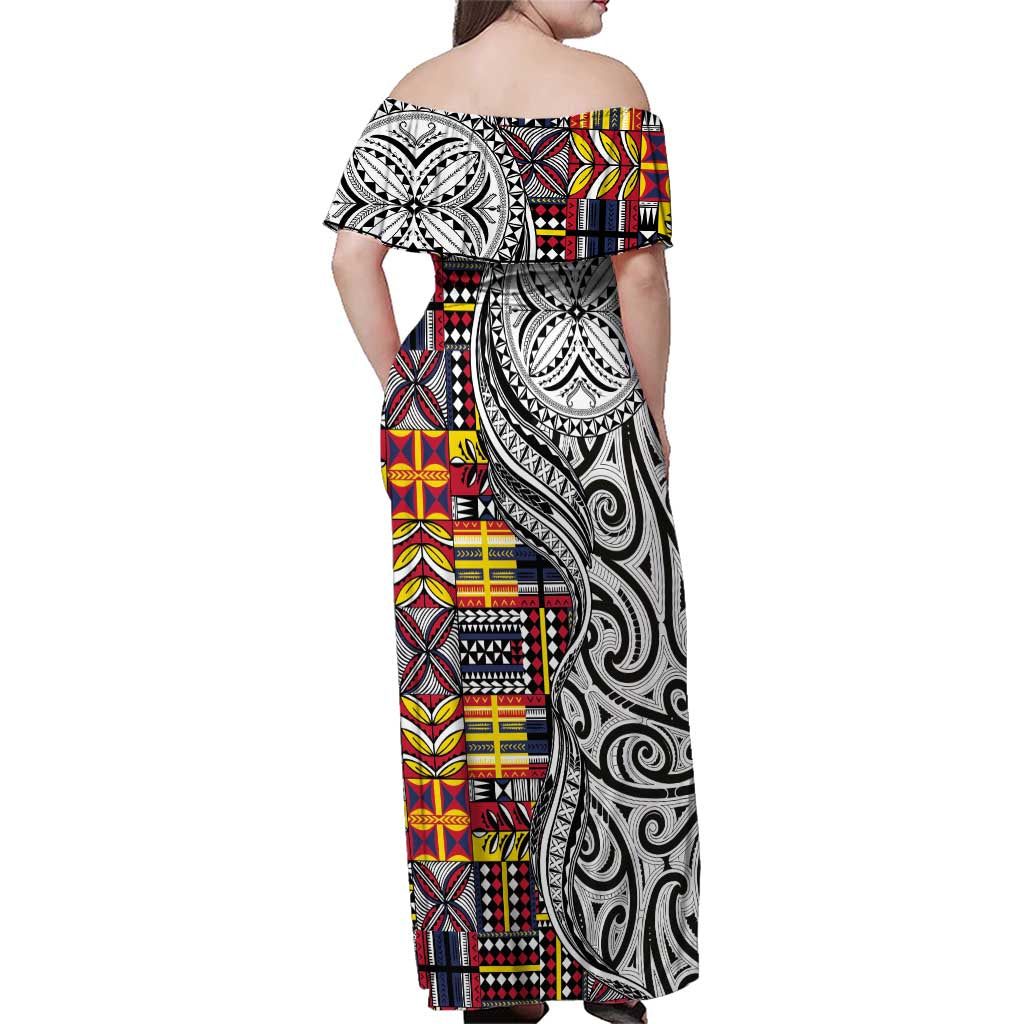 Niue Hiapo and Maori Decoration Tattoos Family Matching Off Shoulder Maxi Dress and Hawaiian Shirt - Polynesian Pride