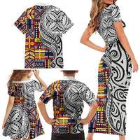 Niue Hiapo and Maori Decoration Tattoos Family Matching Short Sleeve Bodycon Dress and Hawaiian Shirt - Polynesian Pride