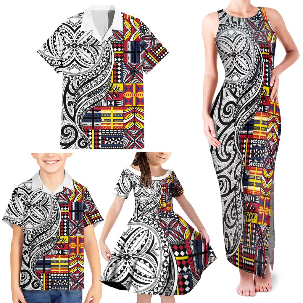 Niue Hiapo and Maori Decoration Tattoos Family Matching Tank Maxi Dress and Hawaiian Shirt - Polynesian Pride
