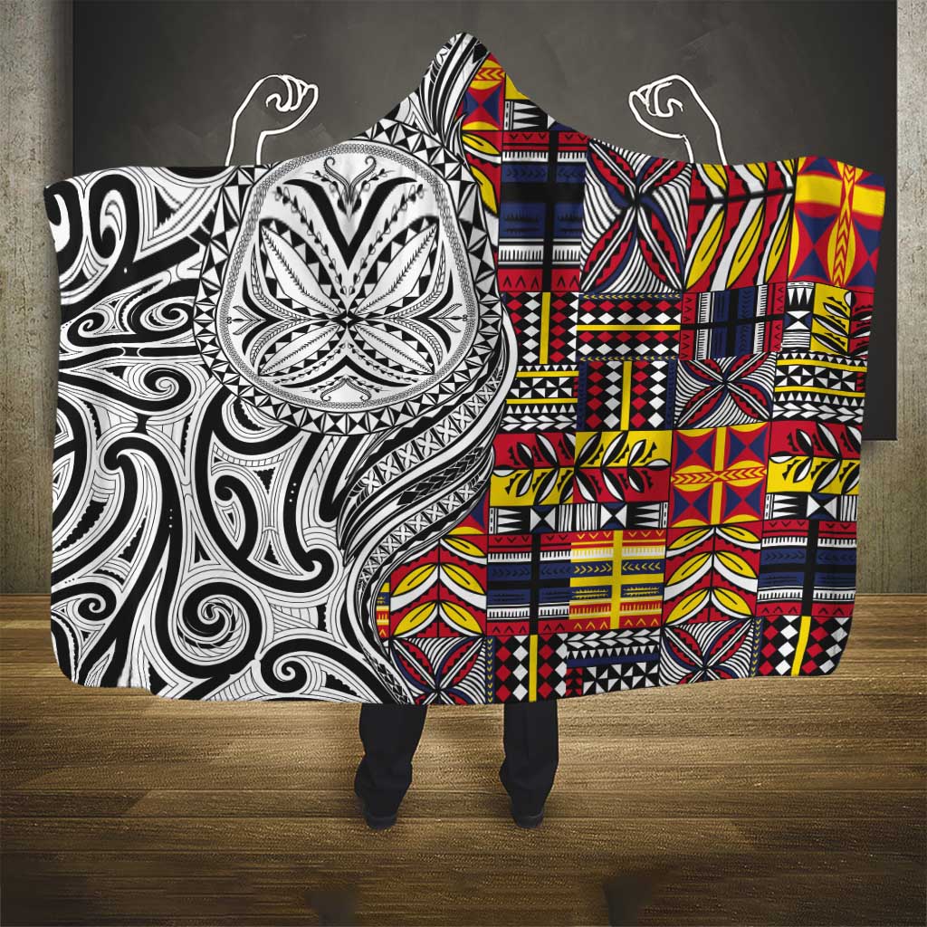 Niue Hiapo and Maori Decoration Tattoos Hooded Blanket - Polynesian Pride