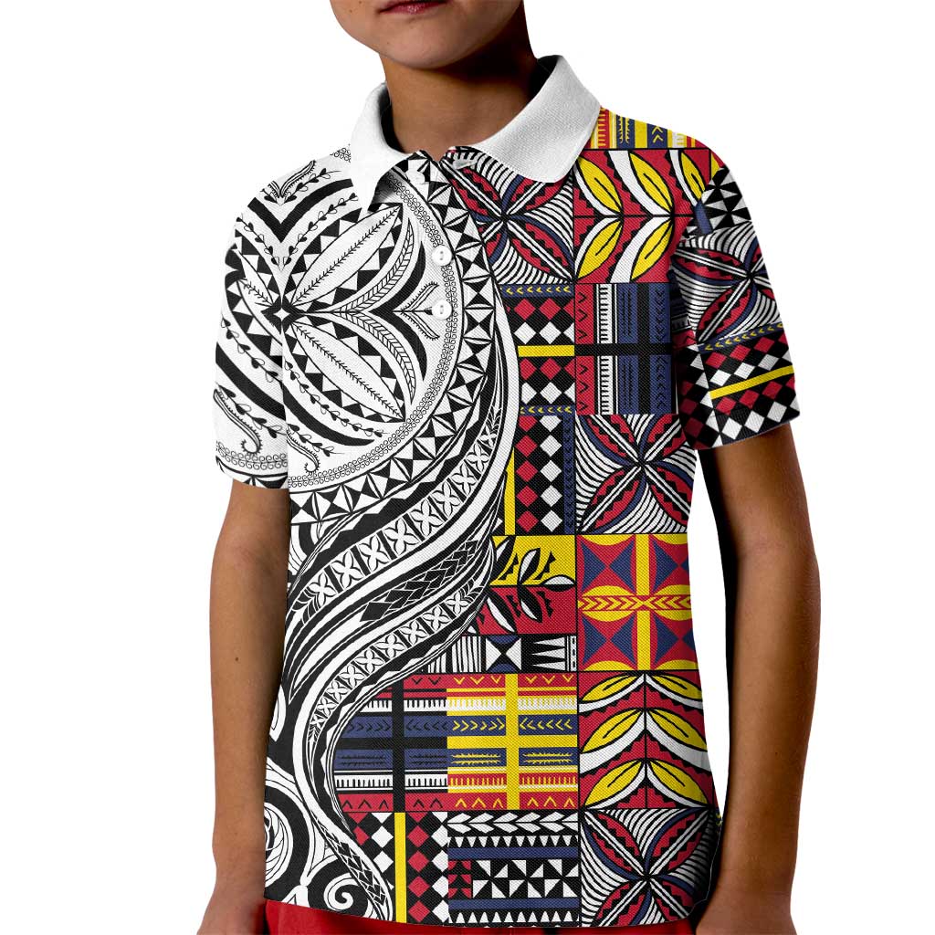 Niue Hiapo and Maori Decoration Tattoos Kid Polo Shirt - Polynesian Pride