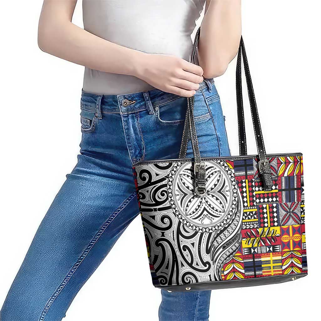 Niue Hiapo and Maori Decoration Tattoos Leather Tote Bag - Polynesian Pride