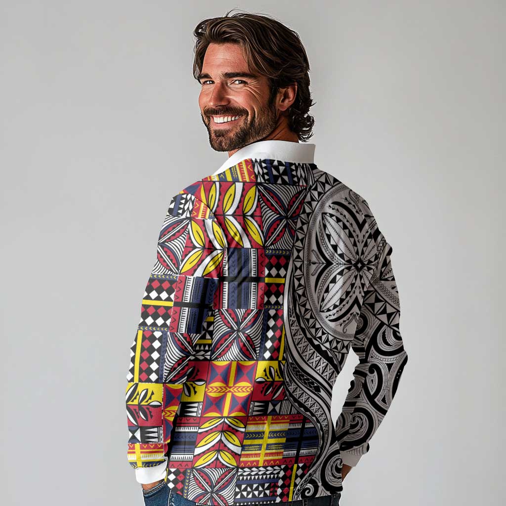 Niue Hiapo and Maori Decoration Tattoos Long Sleeve Polo Shirt - Polynesian Pride