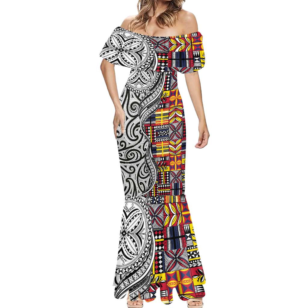 Niue Hiapo and Maori Decoration Tattoos Mermaid Dress - Polynesian Pride