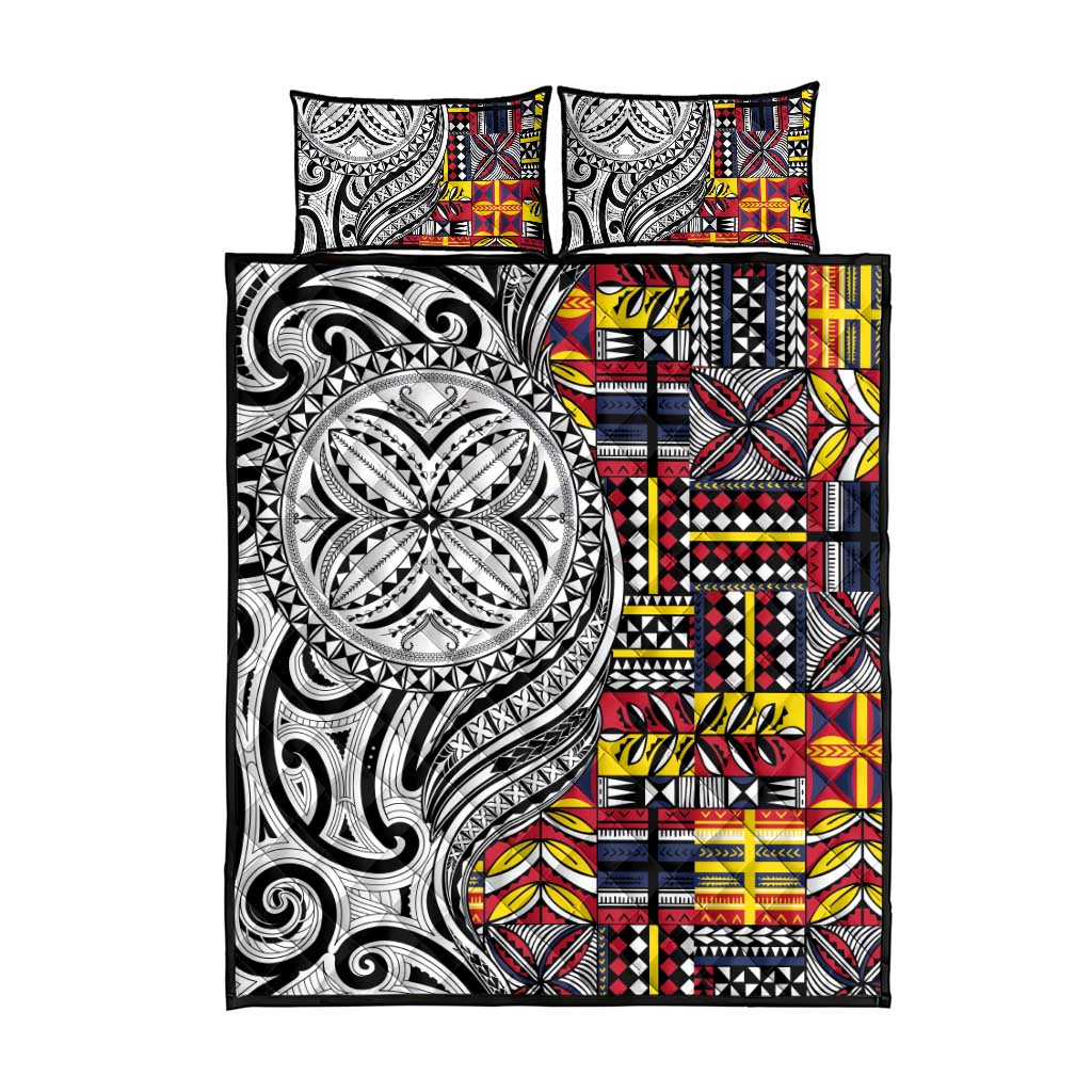 Niue Hiapo and Maori Decoration Tattoos Quilt Bed Set - Polynesian Pride