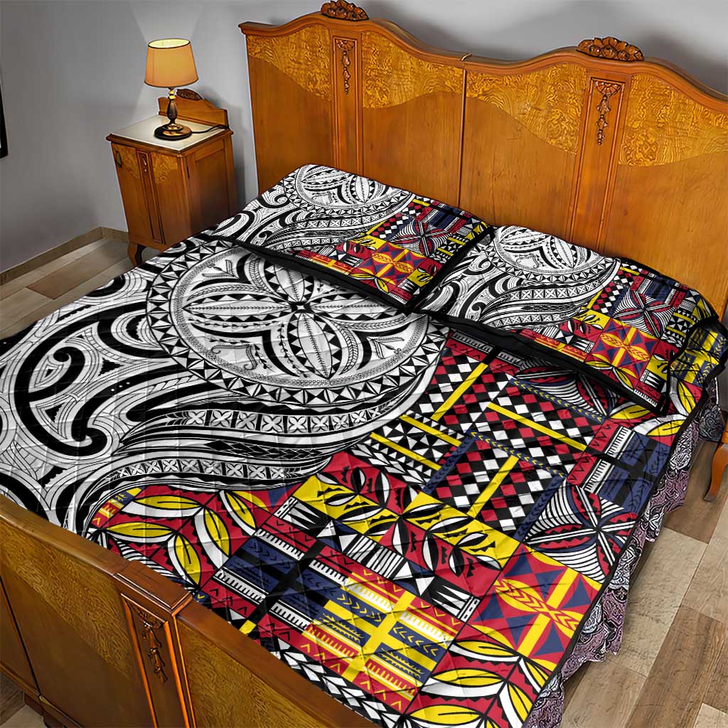 Niue Hiapo and Maori Decoration Tattoos Quilt Bed Set - Polynesian Pride