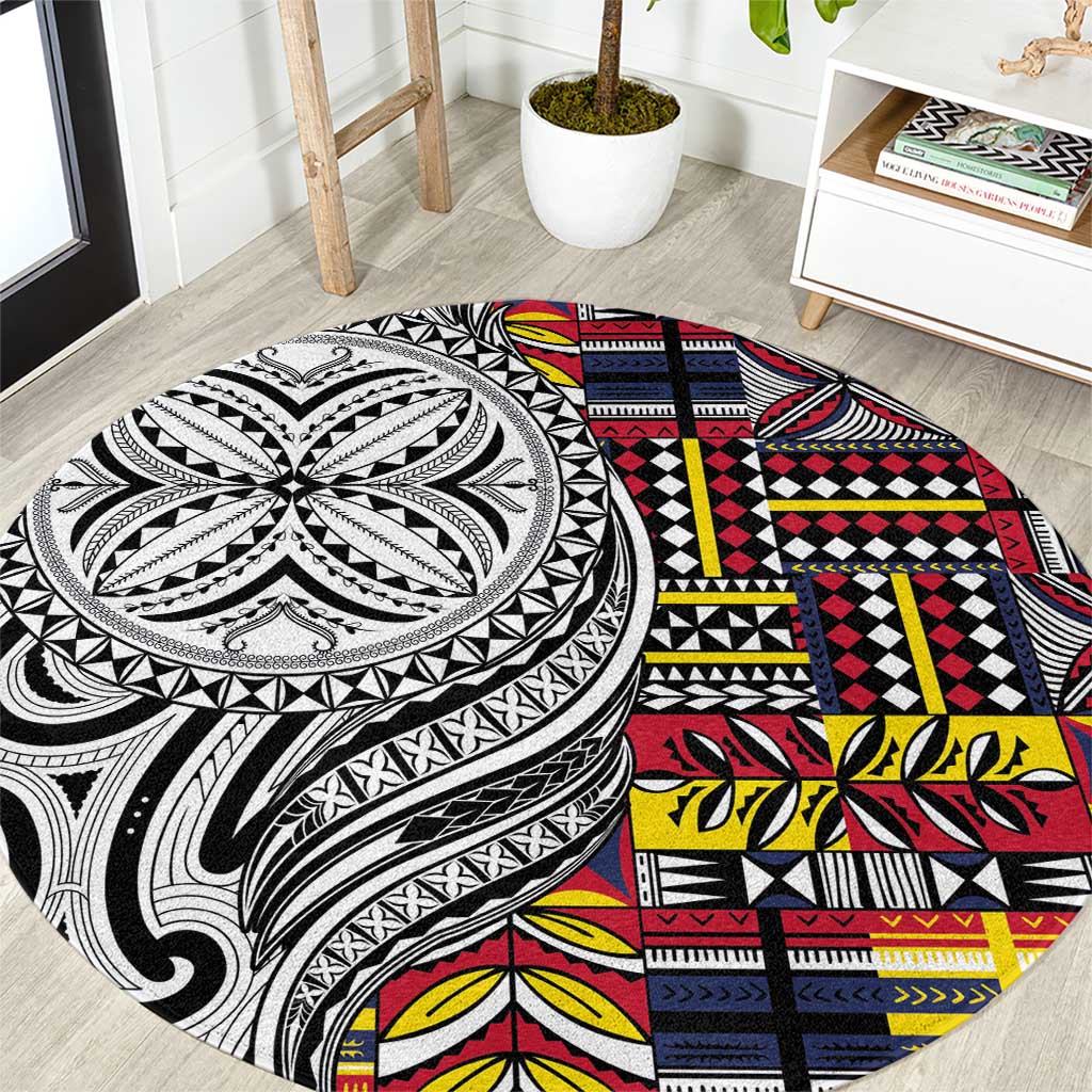 Niue Hiapo and Maori Decoration Tattoos Round Carpet - Polynesian Pride