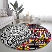 Niue Hiapo and Maori Decoration Tattoos Round Carpet - Polynesian Pride
