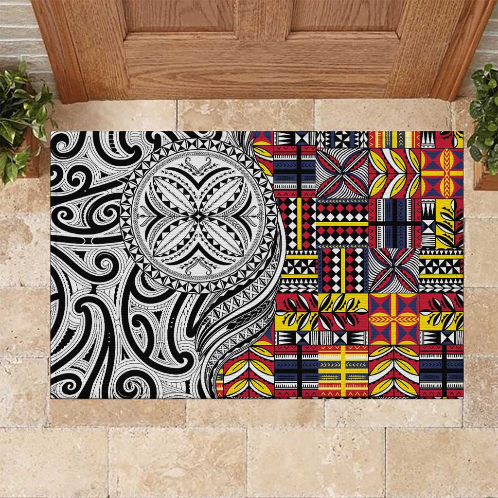 Niue Hiapo and Maori Decoration Tattoos Rubber Doormat - Polynesian Pride