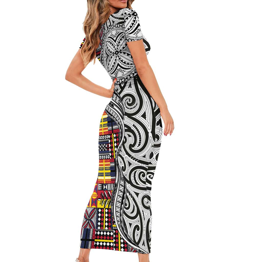 Niue Hiapo and Maori Decoration Tattoos Short Sleeve Bodycon Dress - Polynesian Pride