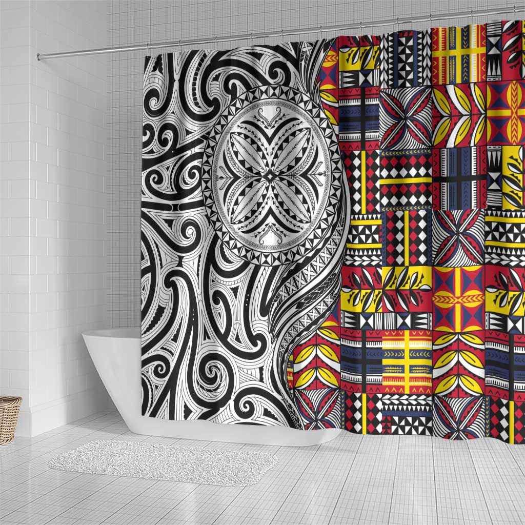 Niue Hiapo and Maori Decoration Tattoos Shower Curtain - Polynesian Pride