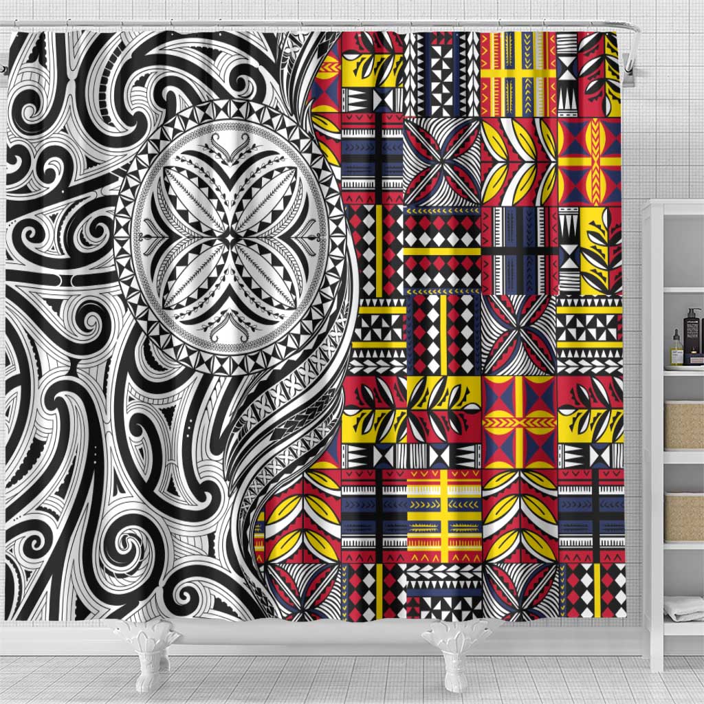 Niue Hiapo and Maori Decoration Tattoos Shower Curtain - Polynesian Pride