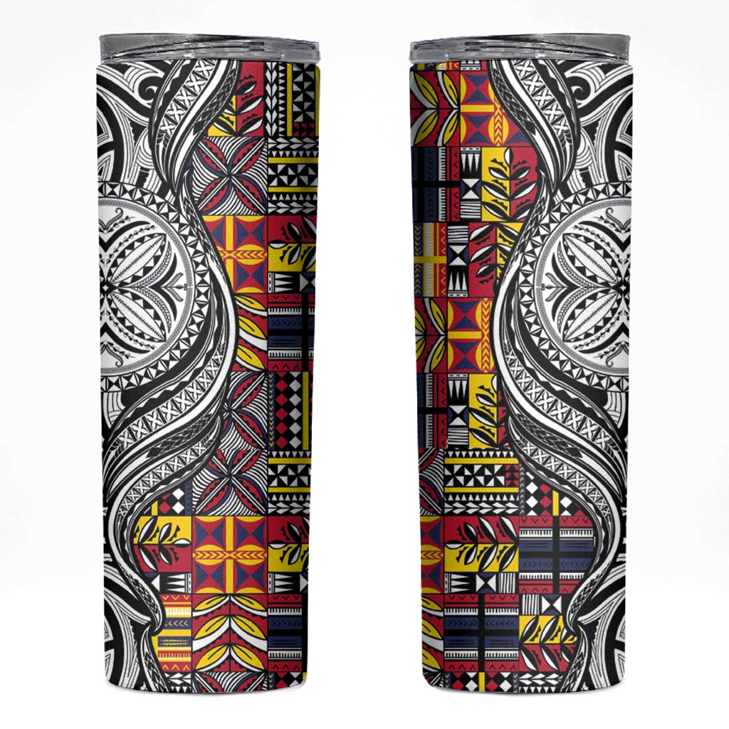 Niue Hiapo and Maori Decoration Tattoos Skinny Tumbler - Polynesian Pride