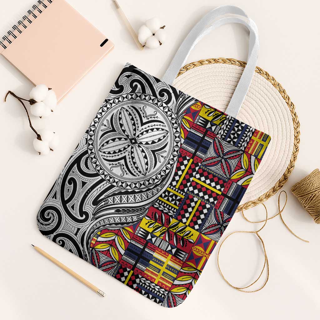 Niue Hiapo and Maori Decoration Tattoos Tote Bag - Polynesian Pride