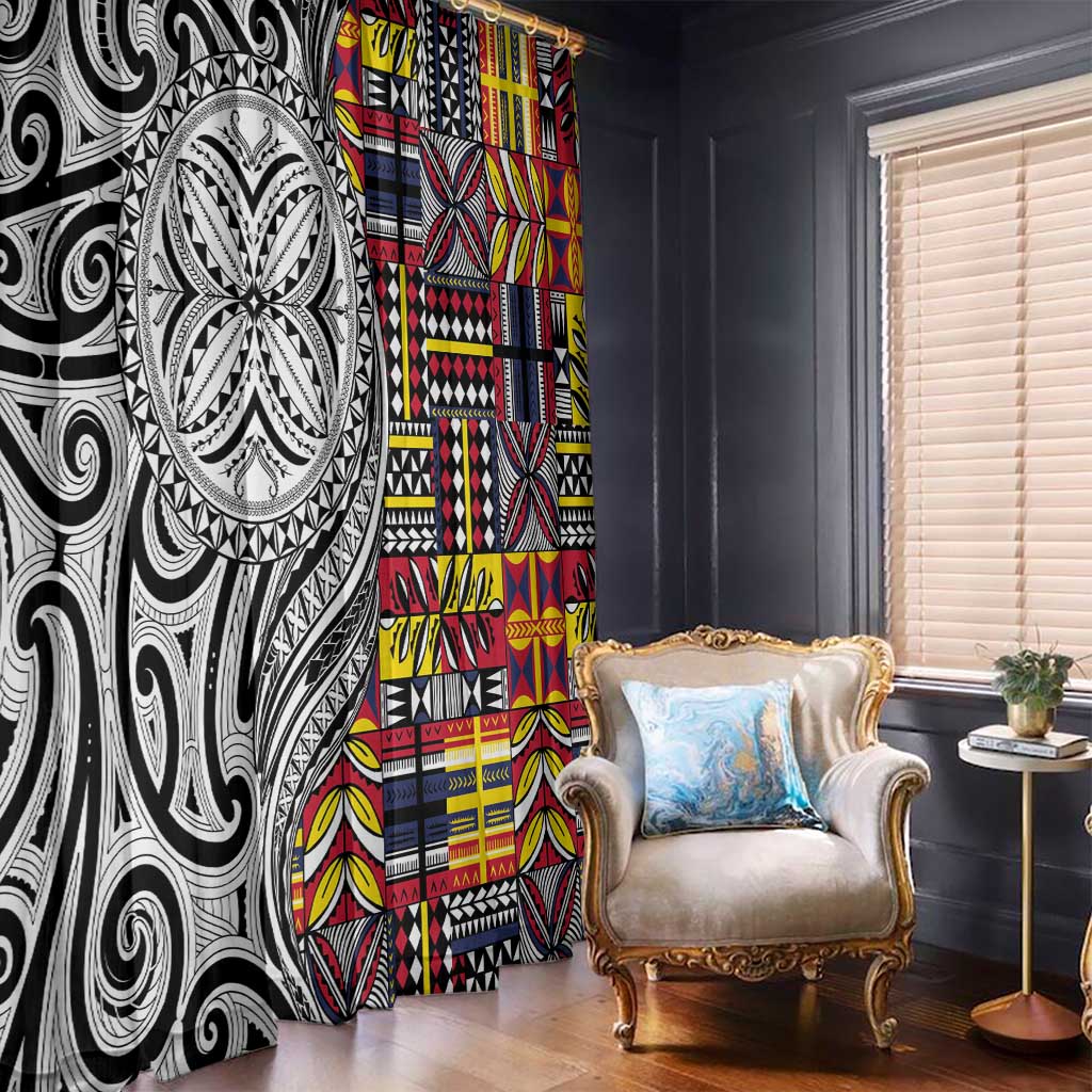 Niue Hiapo and Maori Decoration Tattoos Window Curtain - Polynesian Pride