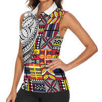 Niue Hiapo and Maori Decoration Tattoos Women Sleeveless Polo Shirt - Polynesian Pride