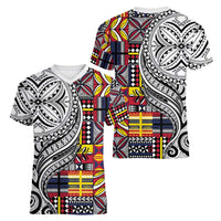 Niue Hiapo and Maori Decoration Tattoos Women V-Neck T-Shirt - Polynesian Pride