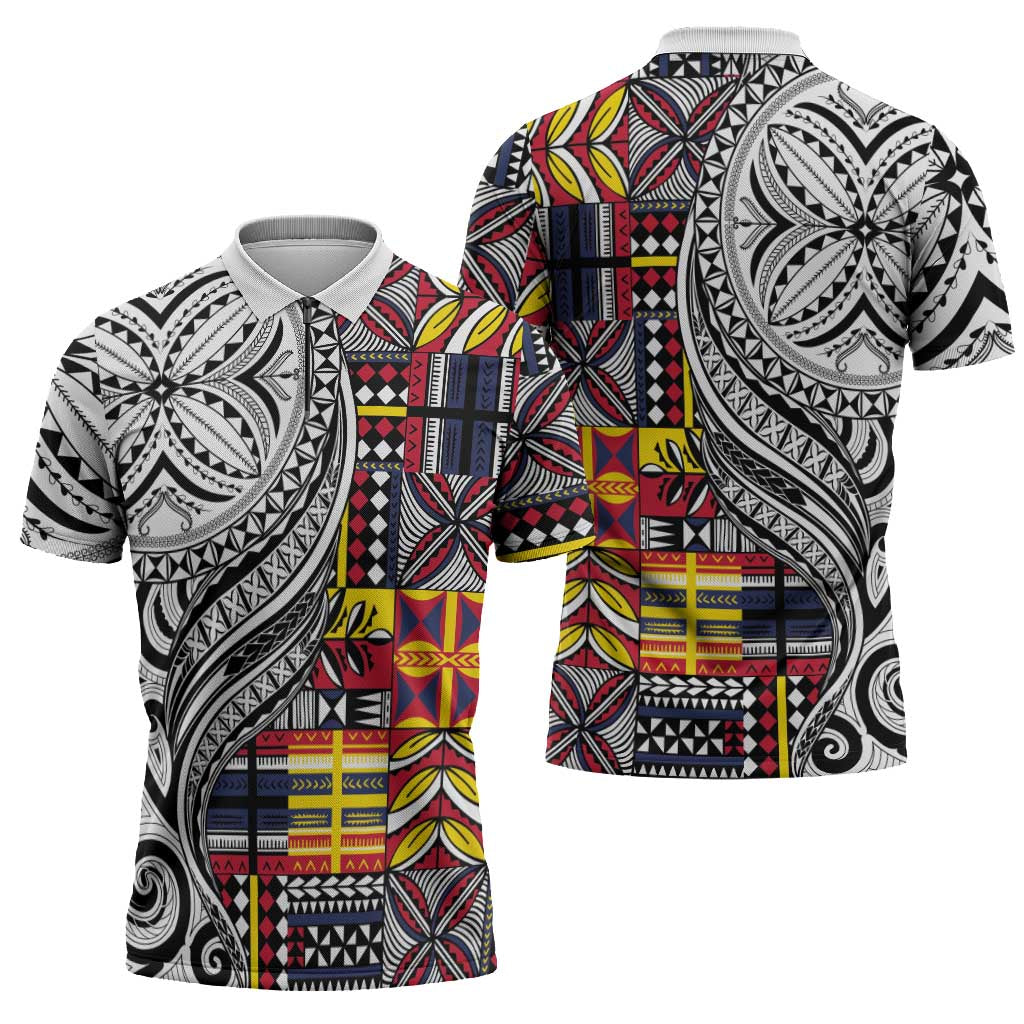 Niue Hiapo and Maori Decoration Tattoos Zipper Polo Shirt - Polynesian Pride