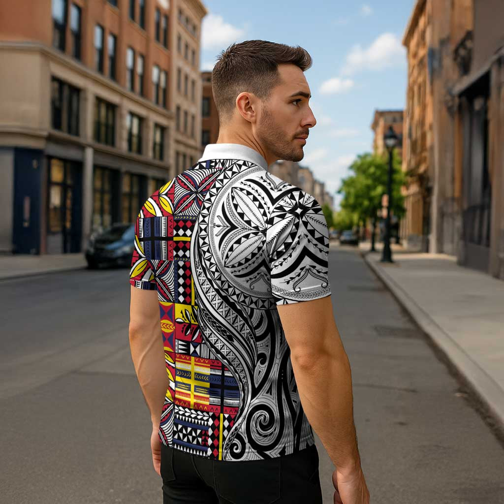 Niue Hiapo and Maori Decoration Tattoos Zipper Polo Shirt - Polynesian Pride