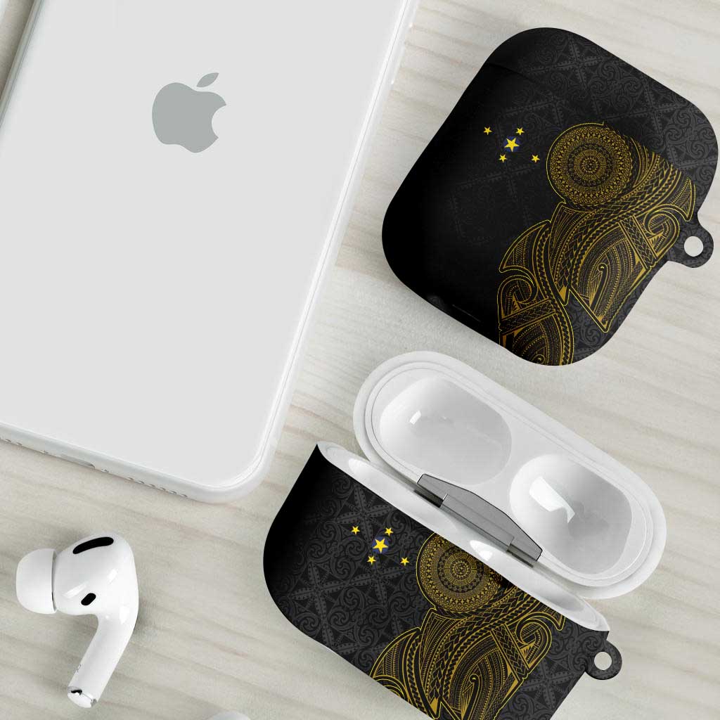 Niue Polynesian Hiapo Tattoo Art AirPods Case Half Style Black Gold Color - Polynesian Pride