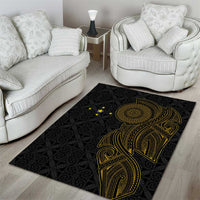 Niue Polynesian Hiapo Tattoo Art Area Rug Half Style Black Gold Color - Polynesian Pride