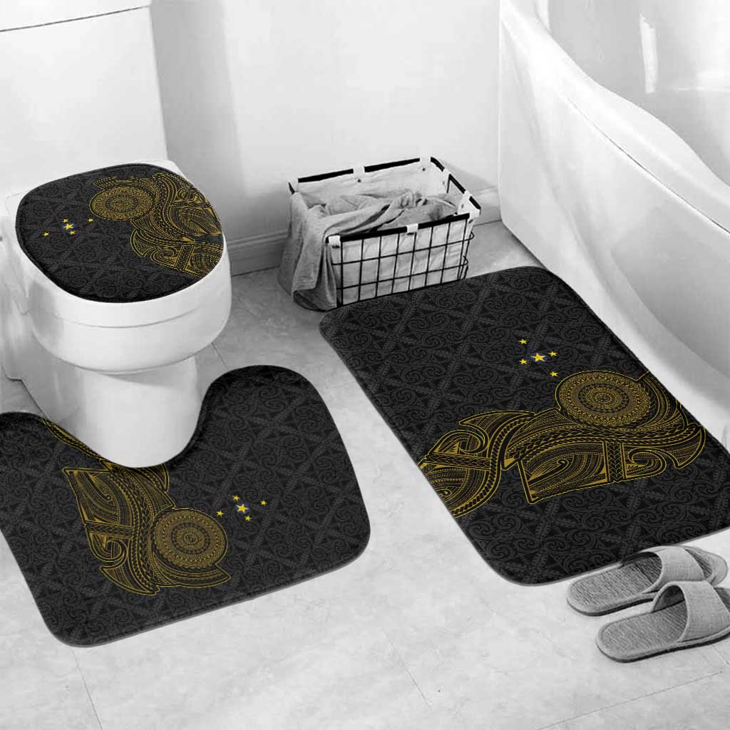 Niue Polynesian Hiapo Tattoo Art Bathroom Set Half Style Black Gold Color - Polynesian Pride