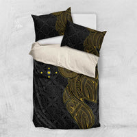 Niue Polynesian Hiapo Tattoo Art Bedding Set Half Style Black Gold Color - Polynesian Pride