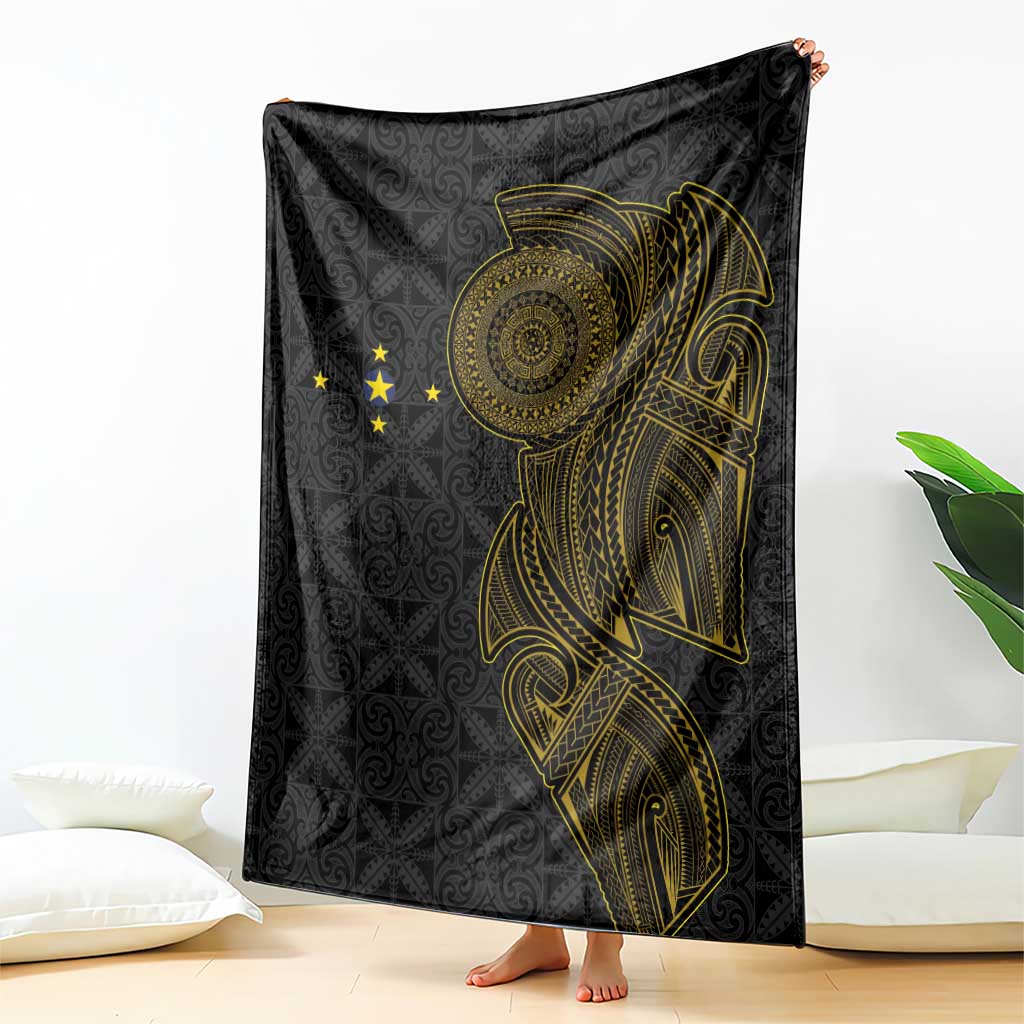 Niue Polynesian Hiapo Tattoo Art Blanket Half Style Black Gold Color - Polynesian Pride