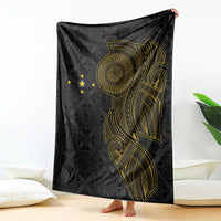 Niue Polynesian Hiapo Tattoo Art Blanket Half Style Black Gold Color - Polynesian Pride