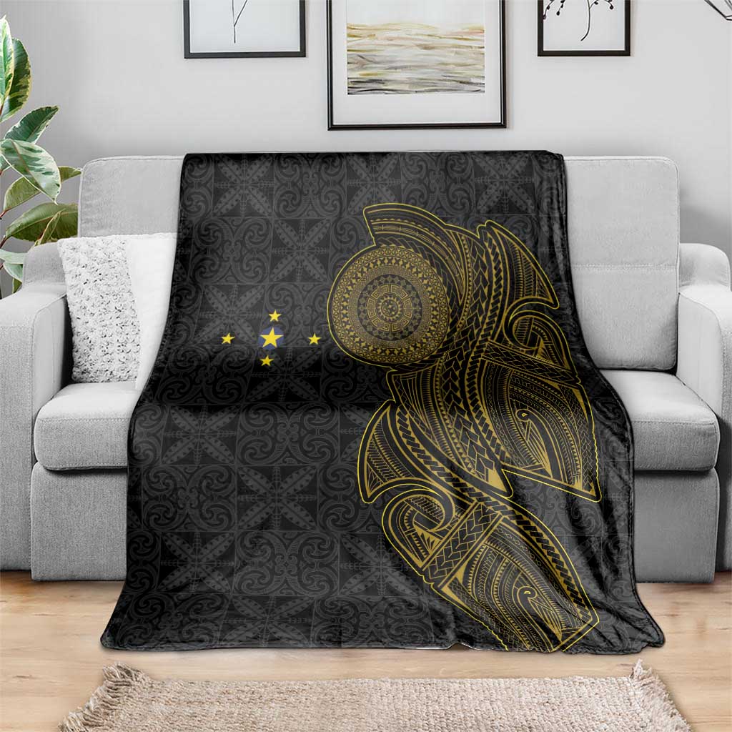 Niue Polynesian Hiapo Tattoo Art Blanket Half Style Black Gold Color - Polynesian Pride