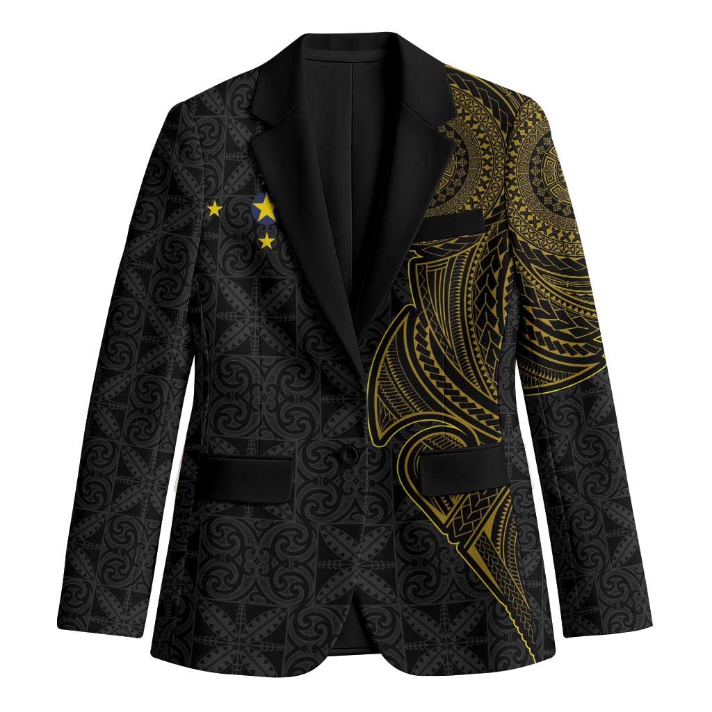 Niue Polynesian Hiapo Tattoo Art Blazer Half Style Black Gold Color - Polynesian Pride