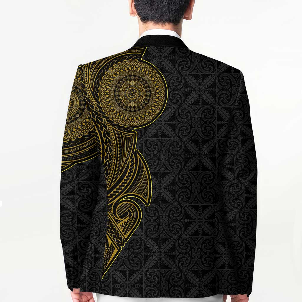 Niue Polynesian Hiapo Tattoo Art Blazer Half Style Black Gold Color - Polynesian Pride