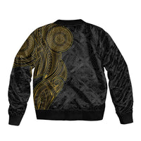 Niue Polynesian Hiapo Tattoo Art Bomber Jacket Half Style Black Gold Color - Polynesian Pride