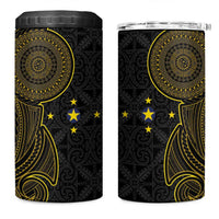 Niue Polynesian Hiapo Tattoo Art 4 in 1 Can Cooler Tumbler Half Style Black Gold Color - Polynesian Pride