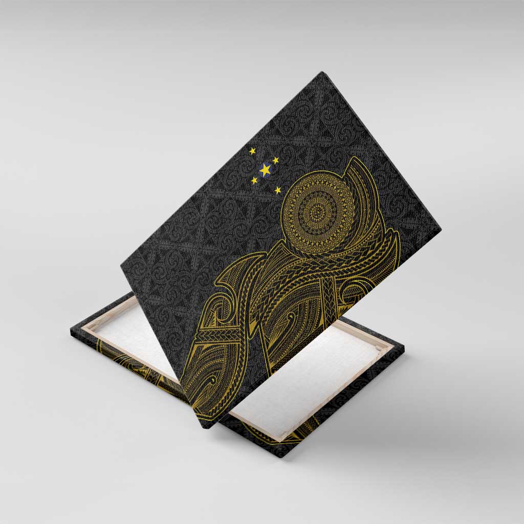 Niue Polynesian Hiapo Tattoo Art Canvas Wall Art Half Style Black Gold Color - Polynesian Pride