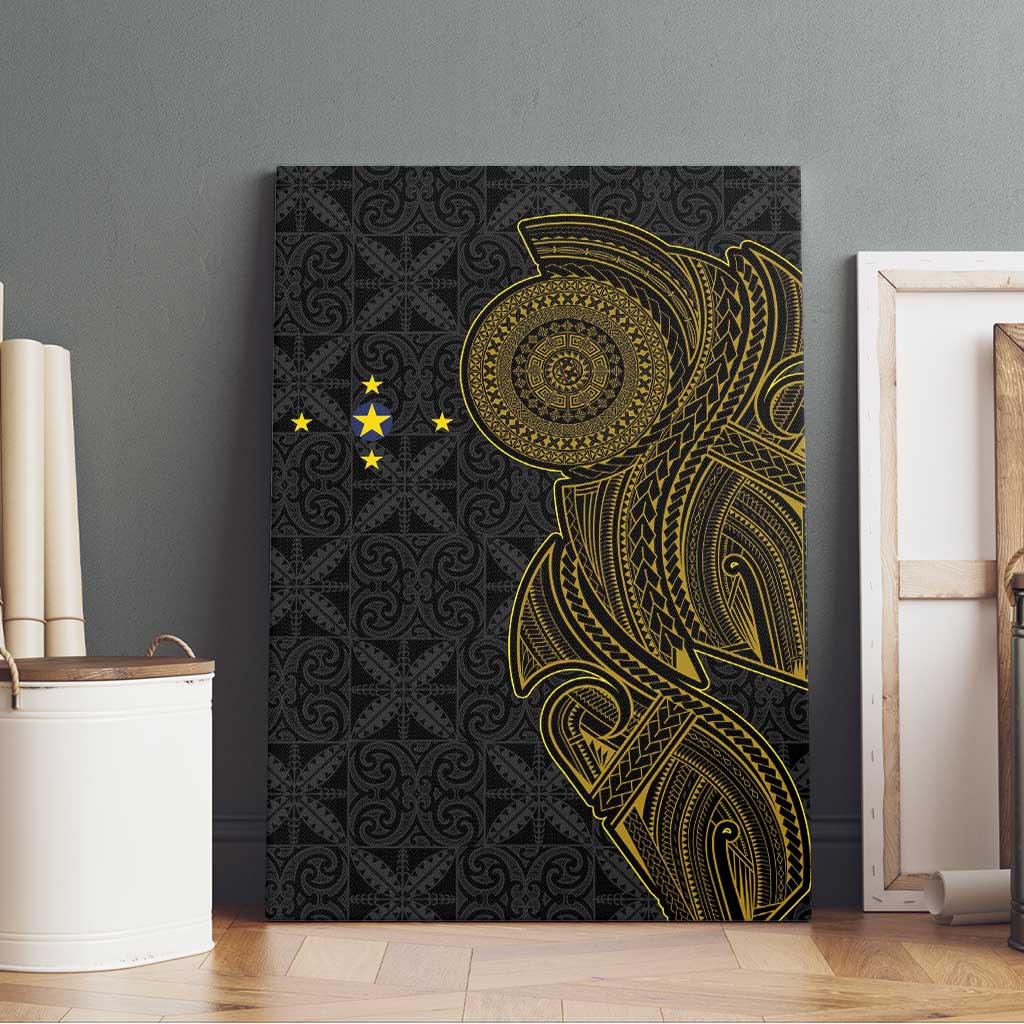 Niue Polynesian Hiapo Tattoo Art Canvas Wall Art Half Style Black Gold Color - Polynesian Pride
