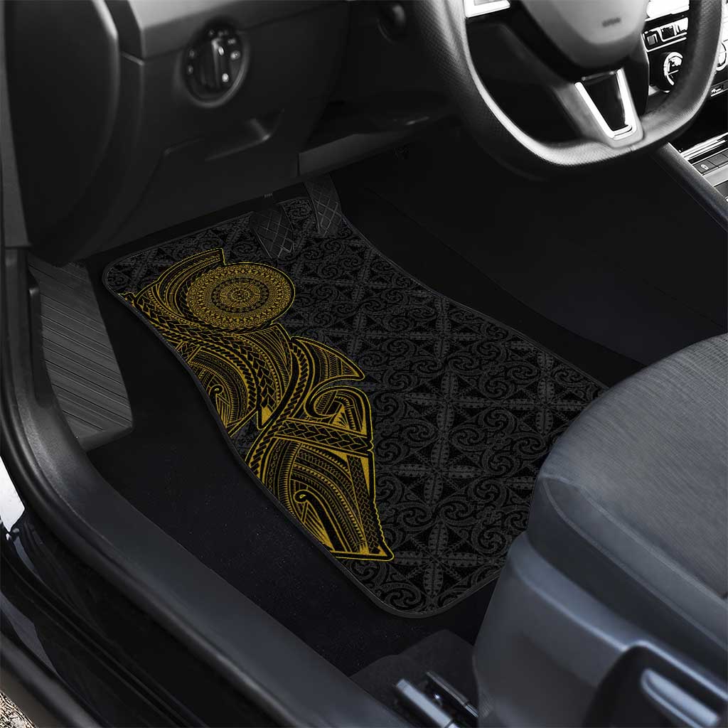 Niue Polynesian Hiapo Tattoo Art Car Mats Half Style Black Gold Color - Polynesian Pride