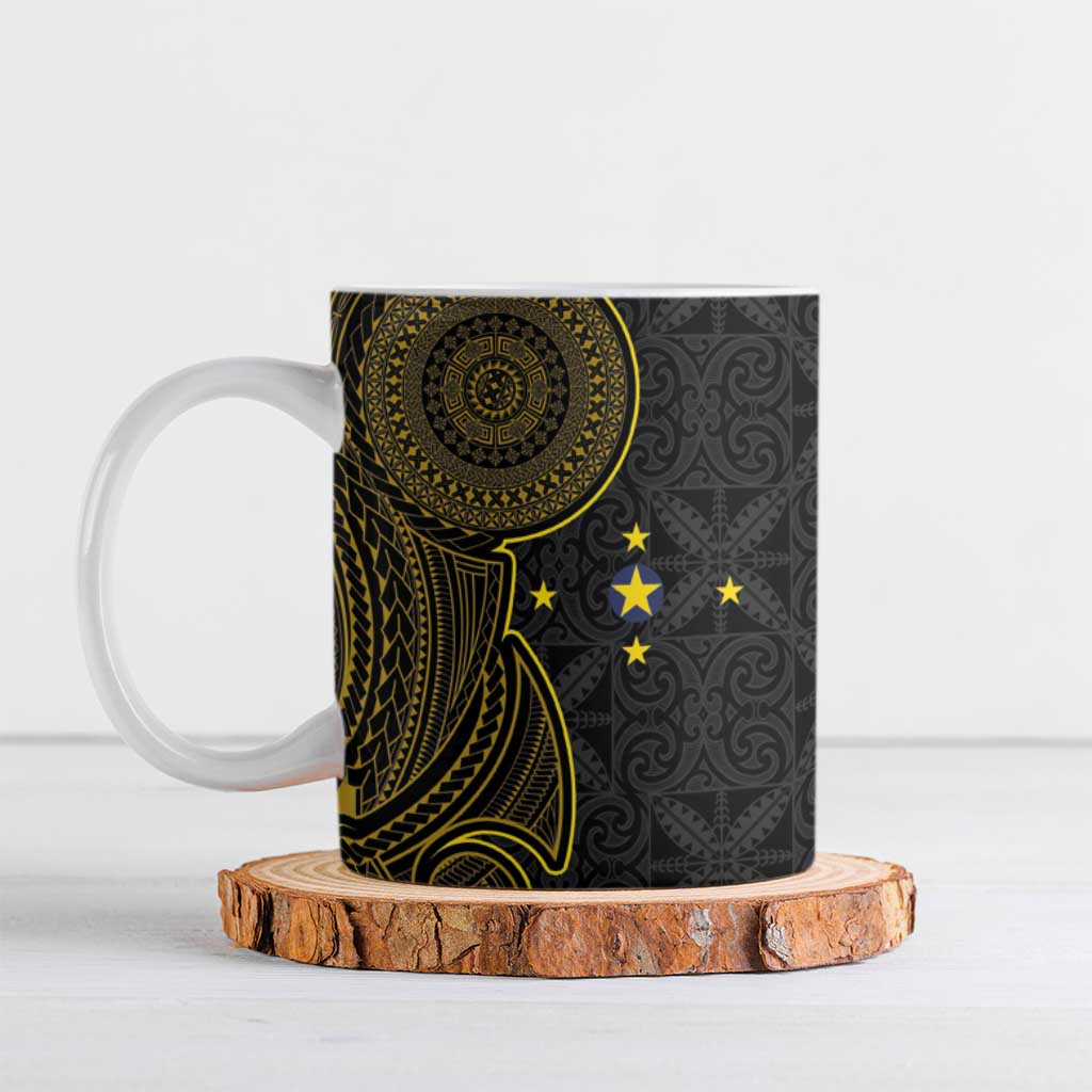 Niue Polynesian Hiapo Tattoo Art Ceramic Mug Half Style Black Gold Color - Polynesian Pride