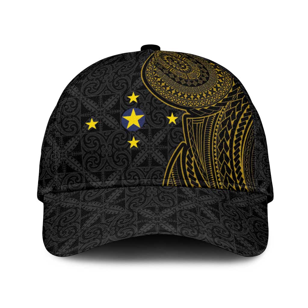 Niue Polynesian Hiapo Tattoo Art Classic Cap Half Style Black Gold Color - Polynesian Pride