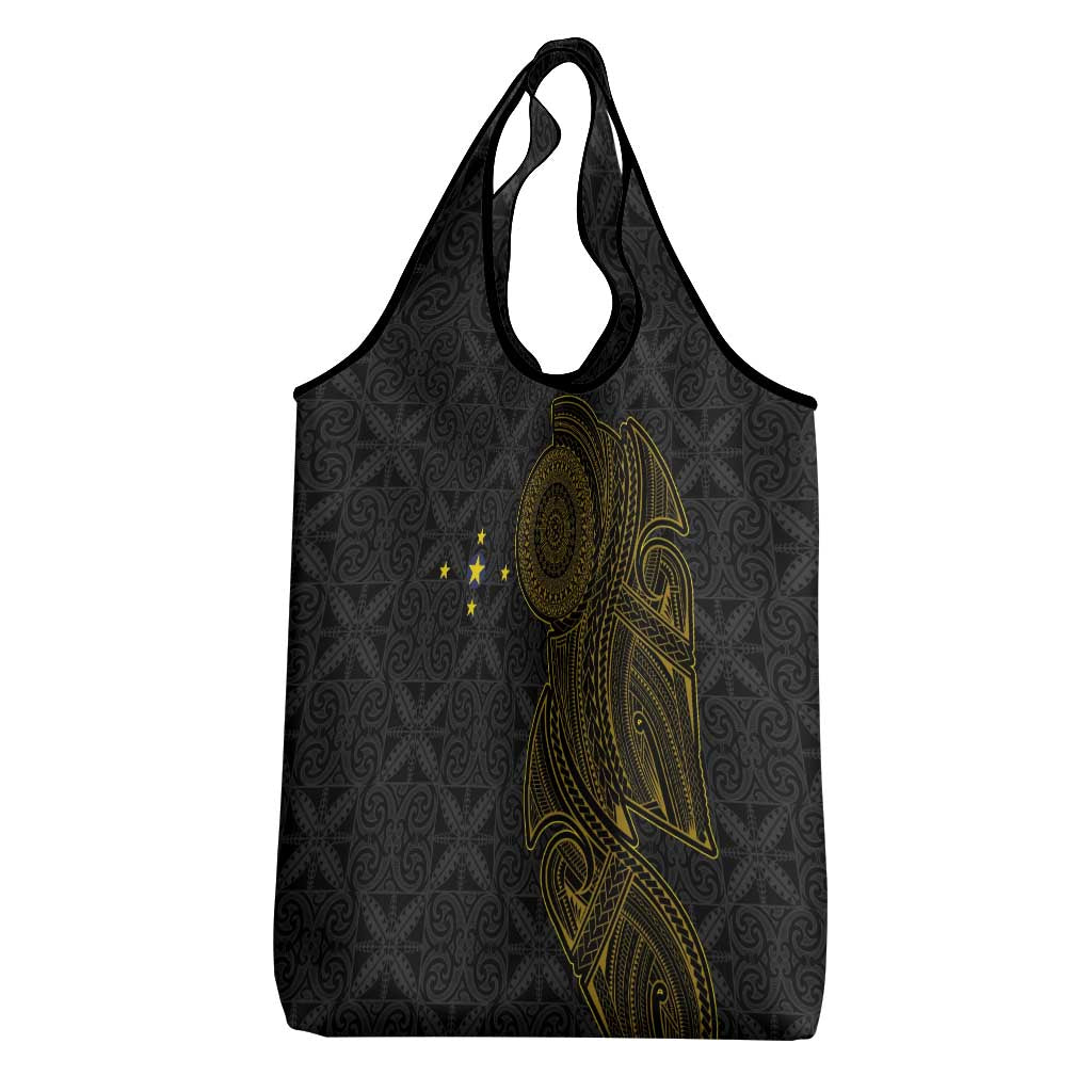 Niue Polynesian Hiapo Tattoo Art Grocery Bag Half Style Black Gold Color - Polynesian Pride